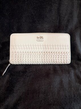 Coach Cream Woven Zip-Around Wallet